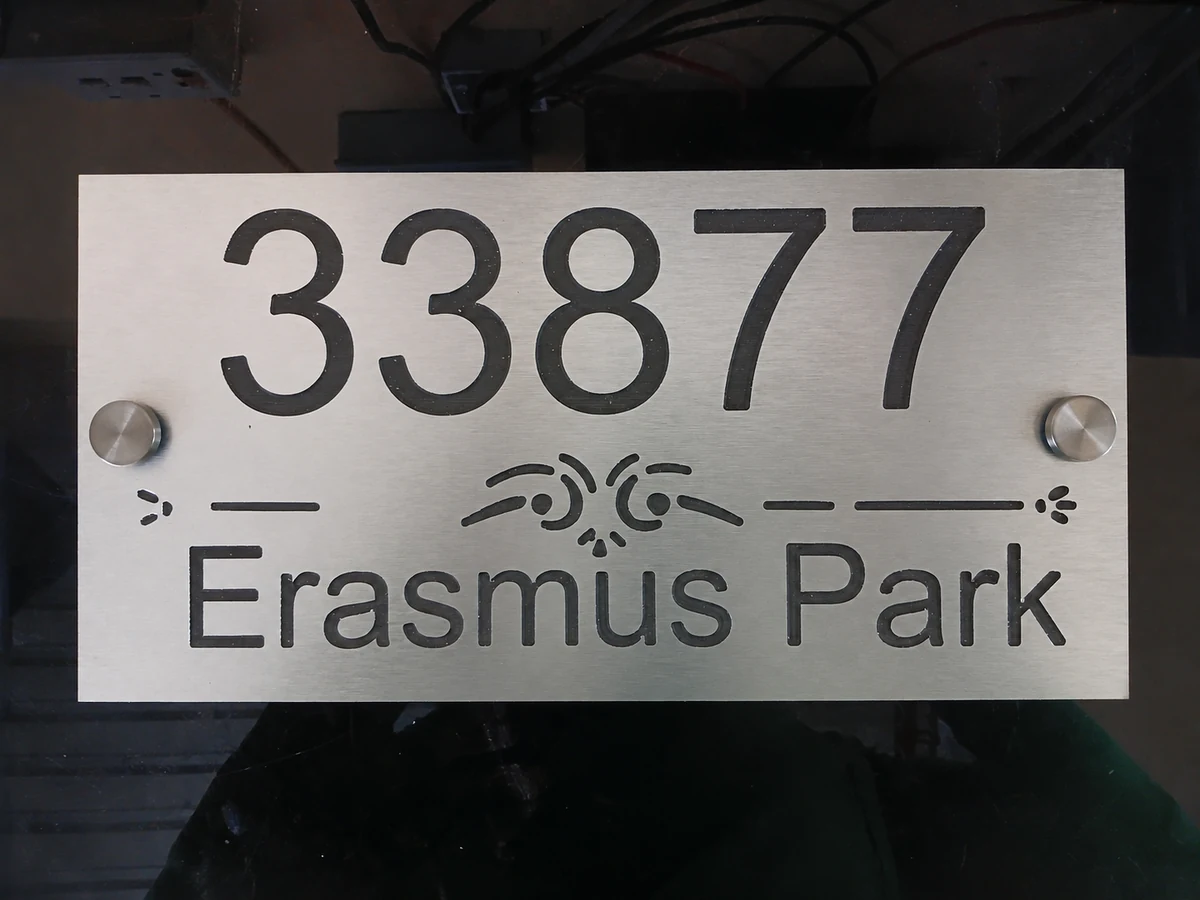 Erasmus Park house number made by H&S Signs