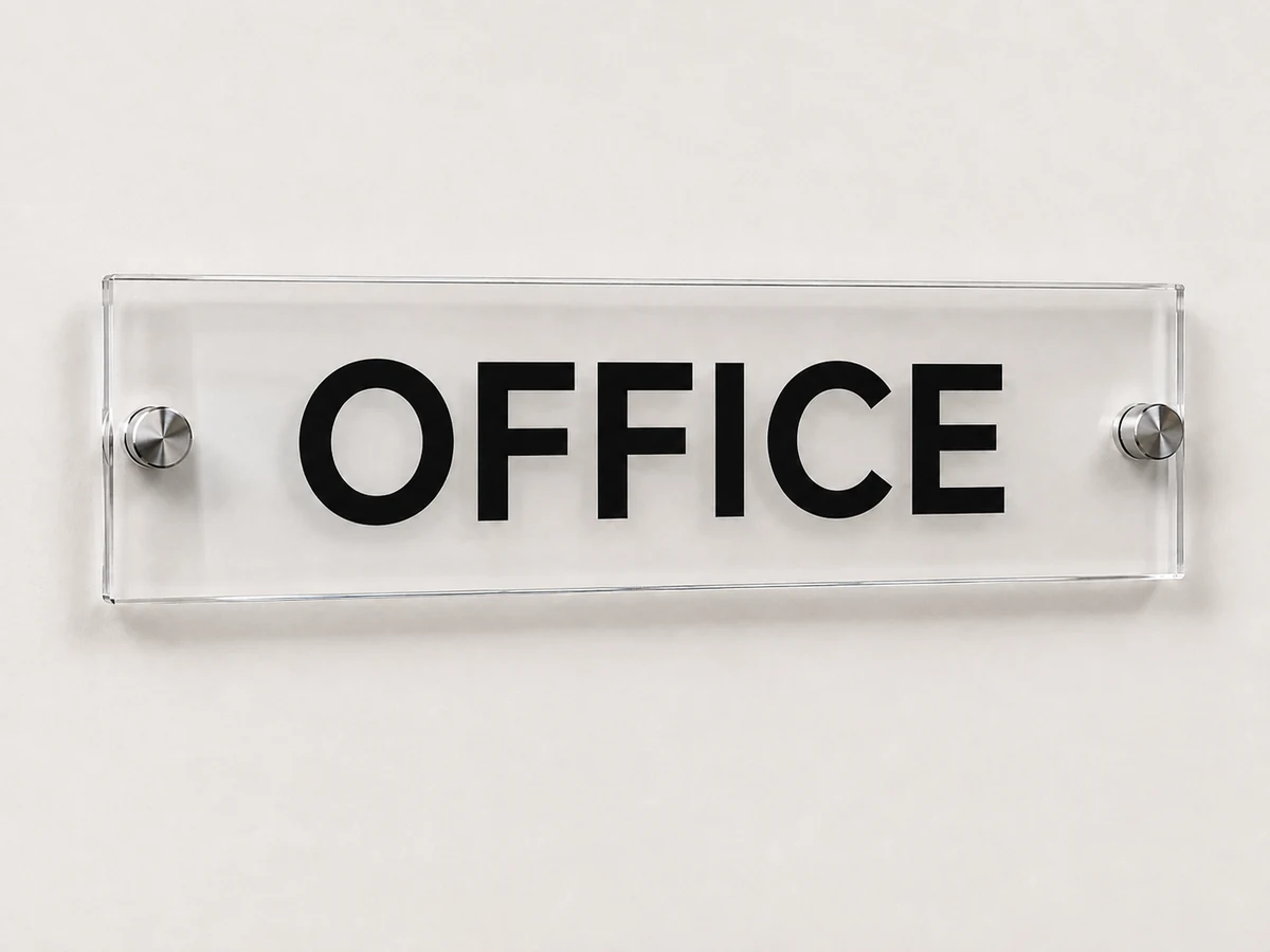 Clear acrylic office sign made by H&S Signs